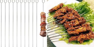 Brochetas de acero inoxidable reutilizables: 10 pinchos para barbacoa (30cm)
