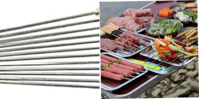 Brochetas para barbacoa con mango de madera, de acero inoxidable, para asar, para barbacoa, camping, utensilios de cocina, parrilla, 12 unidades, de acero inoxidable, brochetas de metal, brochetas de