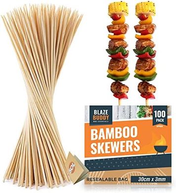 Brochetas de bambú Blaze Buddy: 100 pinchos de 30cm para barbacoa.
