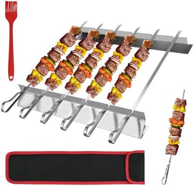 Pinchos para barbacoa con soporte, acero inoxidable JJ9272
