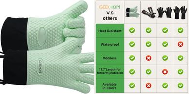 GEEKHOM Guantes de silicona para horno, resistentes al calor, guantes de horno de silicona, guantes de cocina impermeables, accesorios de barbacoa para barbacoa, parrilla, microondas, guantes de horno