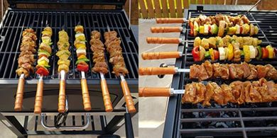 Brochetas de acero inoxidable para barbacoa (6 uds., 41cm, mango madera)
