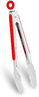 Pinzas de cocina rojas, 27cm, acero inoxidable, mango antideslizante.