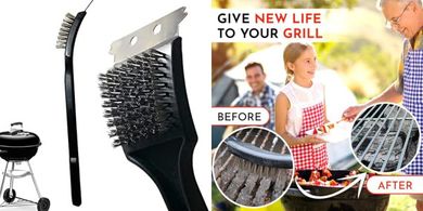 Limpiador de parrillas: cerdas metálicas, raspador acero inoxidable.