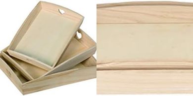 Bandejas rectangulares beige con corazones, madera, 35x27cm (x3)