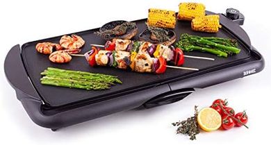 Plancha grill Duronic GP20: 2000W, antiadherente, 52x27cm, temperatura regulable.