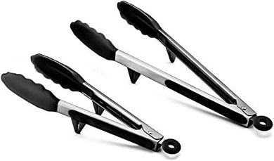 Pinzas de silicona antiadherentes (9" y 12"), BPA free, acero inoxidable.