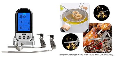 Jayron Termómetro Digital Inalámbrico para Carne,Temporizador de Cocina con Sondas Dobles,Termómetro de Cocina para Ahumador de Carne,Horno,Parrilla,Barbacoa