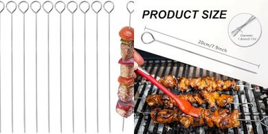 Brochetas de acero inoxidable reutilizables, 20 cm, para barbacoas.
