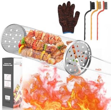 Parrilla barbacoa giratoria de acero inoxidable para camping y picnic.