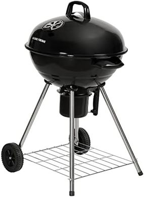 George Foreman GFKTBBQ, 60x51x88 - Hervidor redondo portátil para barbacoa de carbón, 47 cm, ventilación ajustable, termómetro integrado, soporte y 2 ruedas con parrilla cromada