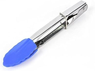 Pinzas de cocina de silicona con bloqueo, acero inoxidable (azul)