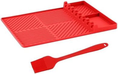 Alfombrilla de silicona roja para parrilla y cocina.