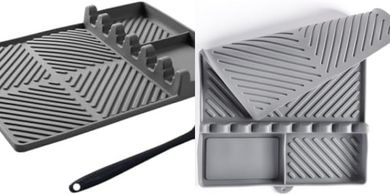 Alfombrilla de silicona gris para parrilla y cocina.