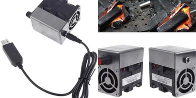 Ventilador USB portátil: acero inoxidable, velocidad ajustable, ideal para barbacoas.