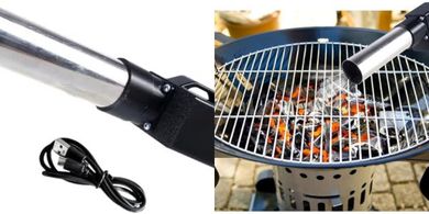Ventilador de mano BBQ: Acero inoxidable, USB, rápido.
