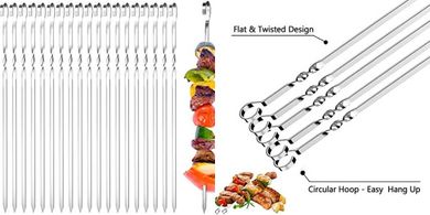 Brochetas de acero inoxidable reutilizables (20 unidades, 38 cm) para barbacoas.