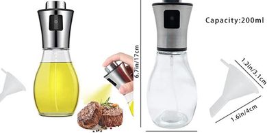 Dispensador de aceite oliva 200ml: Botella spray portátil, acero inoxidable.